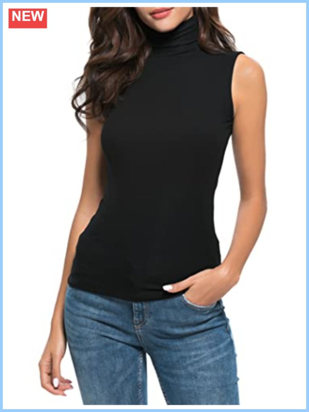 Sleeveless Mock Turtleneck Tank Top Slim Fit Stretchy Rayon Spandex Layer